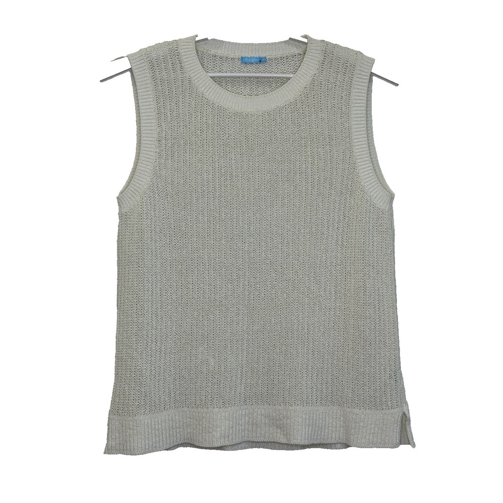 J. McLaughlin Alto Sweater Size XL Ivory Sleeveless Round Neck Loose Fit Coastal